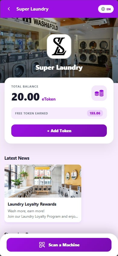 OPT Rewards brand wallet page showing Dobi DIY NEXA balance, latest news, vouchers, and scan machine button.